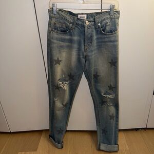 Hudson Jeans Blue Star-Embellished Cropped Jeans